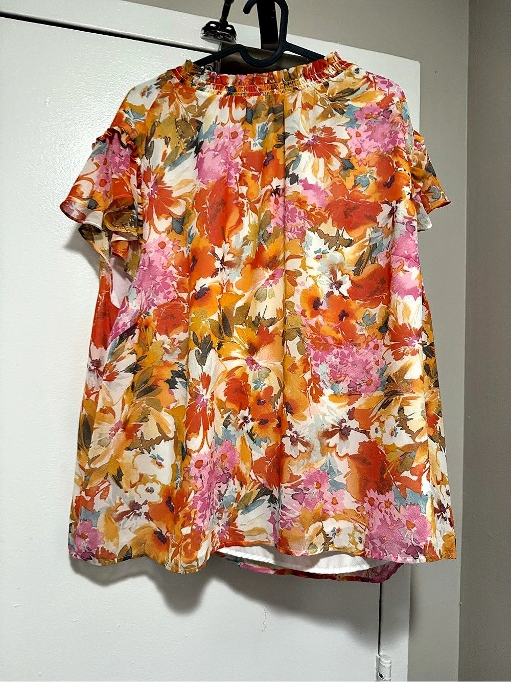 CéCé Floral Blouse Orange & Pink Size XL